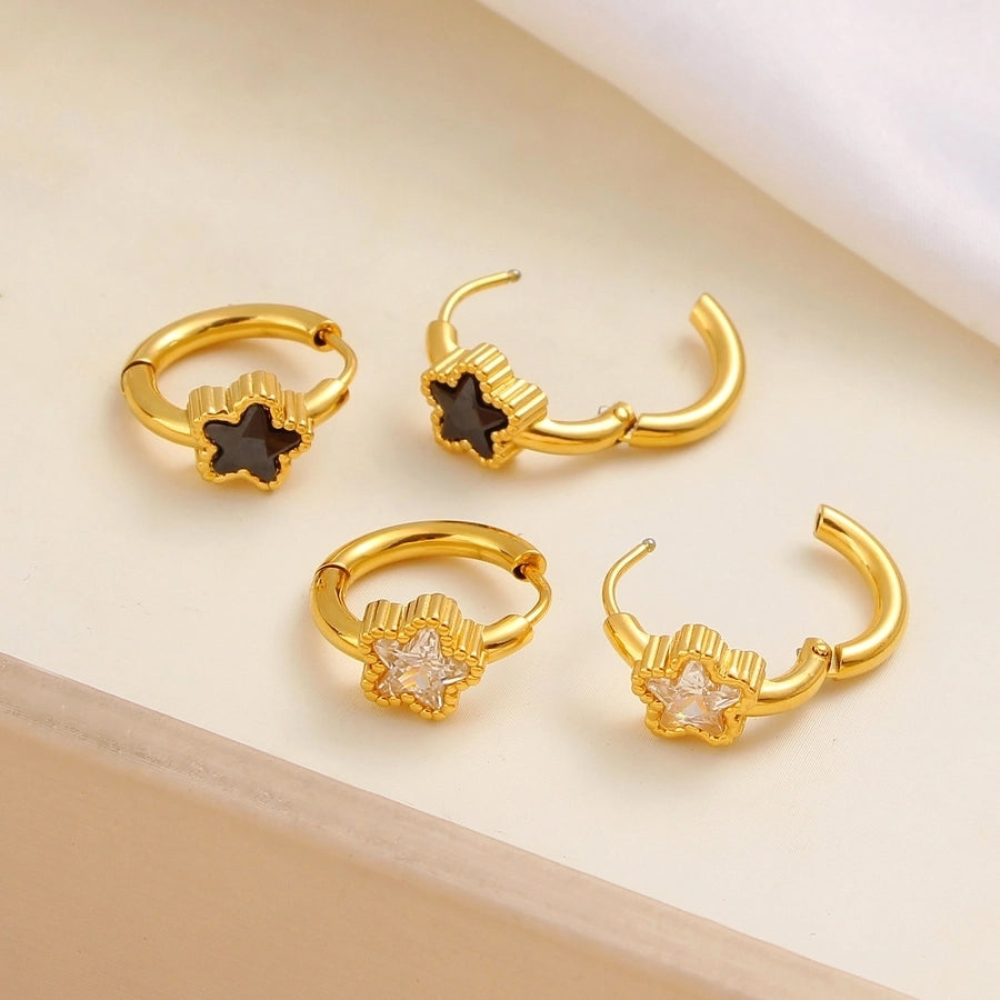 1 Pair Simple Style Commute Pentagram 304 Stainless Steel 316 Stainless Steel  Rhinestones 18K Gold Plated Earrings