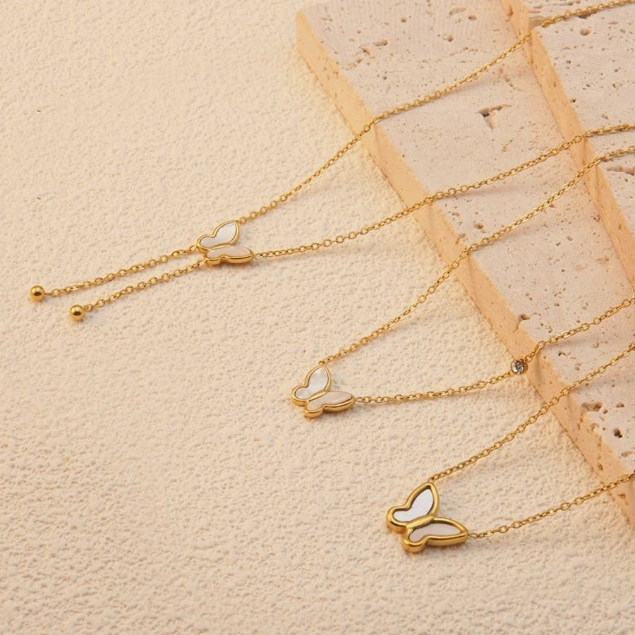 Jewelry Sweet Simple Style Butterfly 304 Stainless Steel Acrylic Shell 18K Gold Plated Plating Butterfly Pendant Necklace