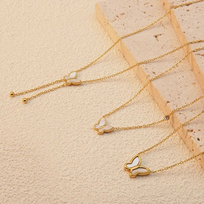 Jewelry Sweet Simple Style Butterfly 304 Stainless Steel Acrylic Shell 18K Gold Plated Plating Butterfly Pendant Necklace