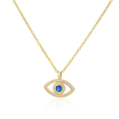 Copper Water wave chain 18K Gold Plated Geometric Cross Eye Zirconia Pendant Necklace