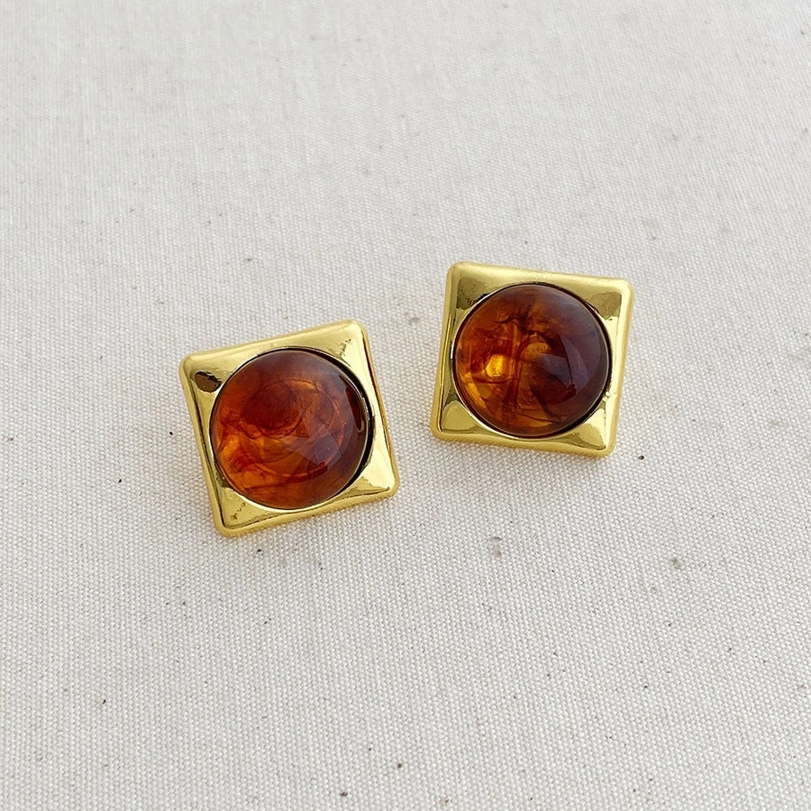1 Pair Streetwear Geometric Inlay Alloy Resin 18K Gold Plated Ear Studs
