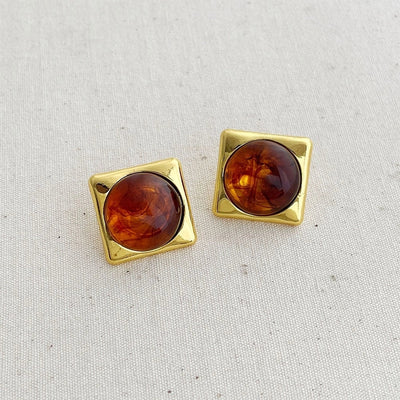 1 Pair Streetwear Geometric Inlay Alloy Resin 18K Gold Plated Ear Studs