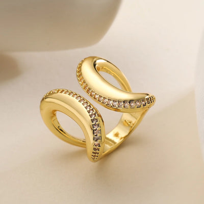 Copper Plating Inlay Geometric Zircon Open Rings