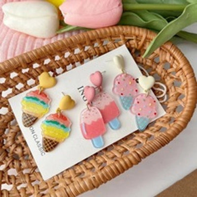 new fashion summer ice cream girly cute earrings niche pink ice cream fun acrylic ear clip