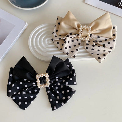 korean style wave dot big bow pearl hairpin