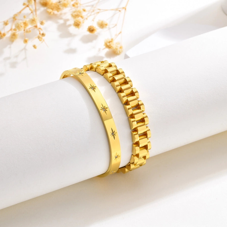 IG Style French Style Classic Style Devil's Eye 304 Stainless Steel 18K Gold Plated Zircon Bracelets Bangle In Bulk