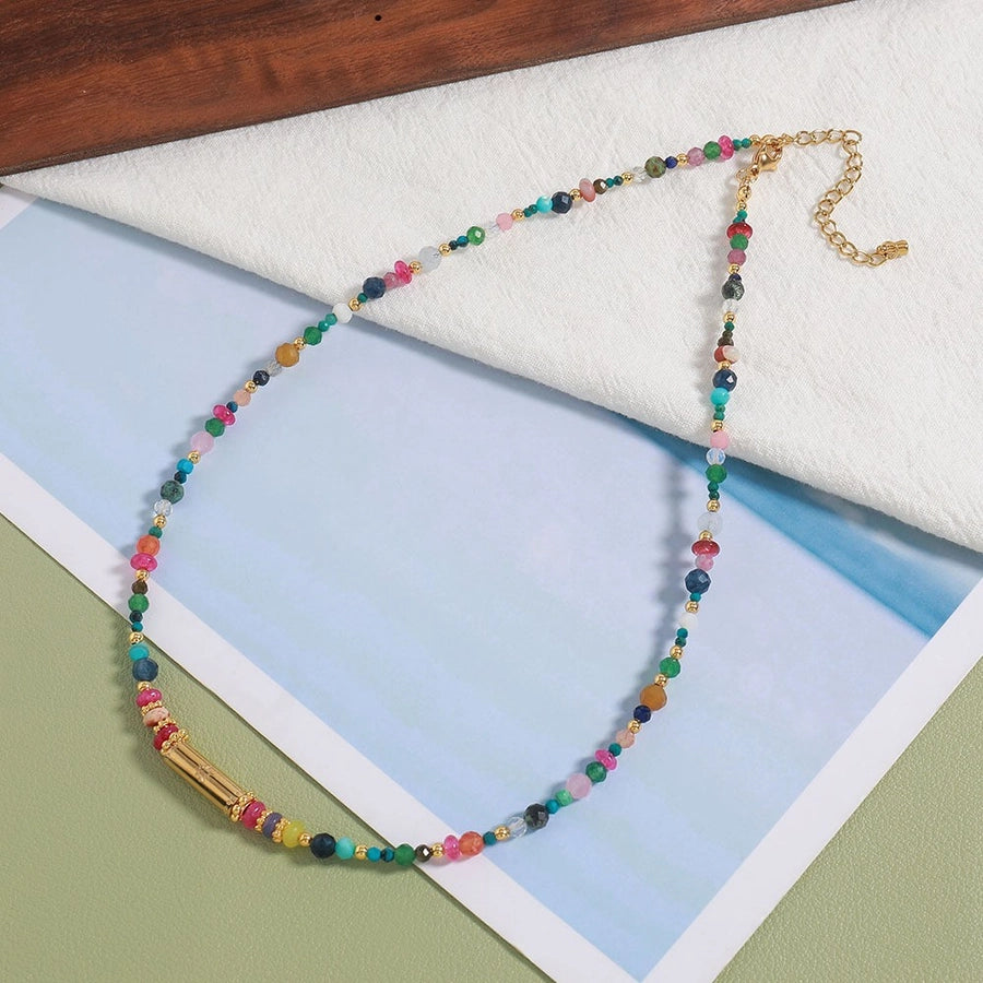 Vacation Tropical Round 304 Stainless Steel natural stone Freshwater Pearl Beaded Chain Necklace In Bulk