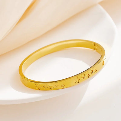 IG Style Chinoiserie Pentagram Star 304 Stainless Steel Zircon Bangle In Bulk