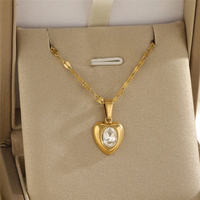 Jewelry Simple Style Classic Style Sun Heart Shape Bow Knot 201 Stainless Steel 304 Stainless Steel Rhinestones Shell Zircon 18K Gold Plated Inlay Pendant Necklace