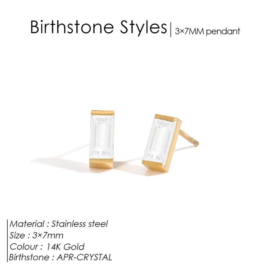 1 Pair Casual Vintage Style Classic Style Square Rectangle 304 Stainless Steel Birthstone Zircon Ear Studs