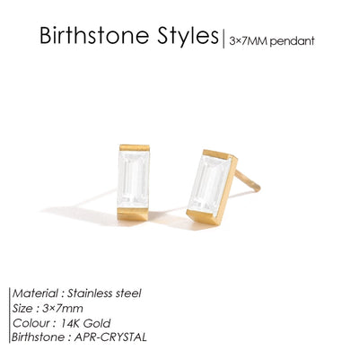 1 Pair Casual Vintage Style Classic Style Square Rectangle 304 Stainless Steel Birthstone Zircon Ear Studs