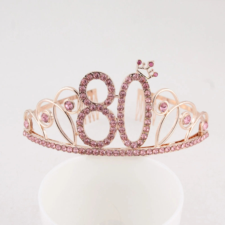 New Birthday Crown  60 Digital Birthday Headband Bridal Banquet Rhinestone Hair Accessories Alloy Headband Women
