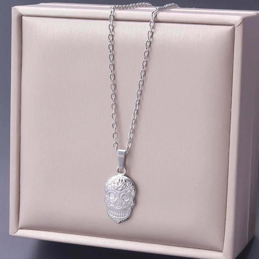 Jewelry Casual Hip-Hop Funny Skull 304 Stainless Steel 18K Gold Plated Plating Pendant Necklace