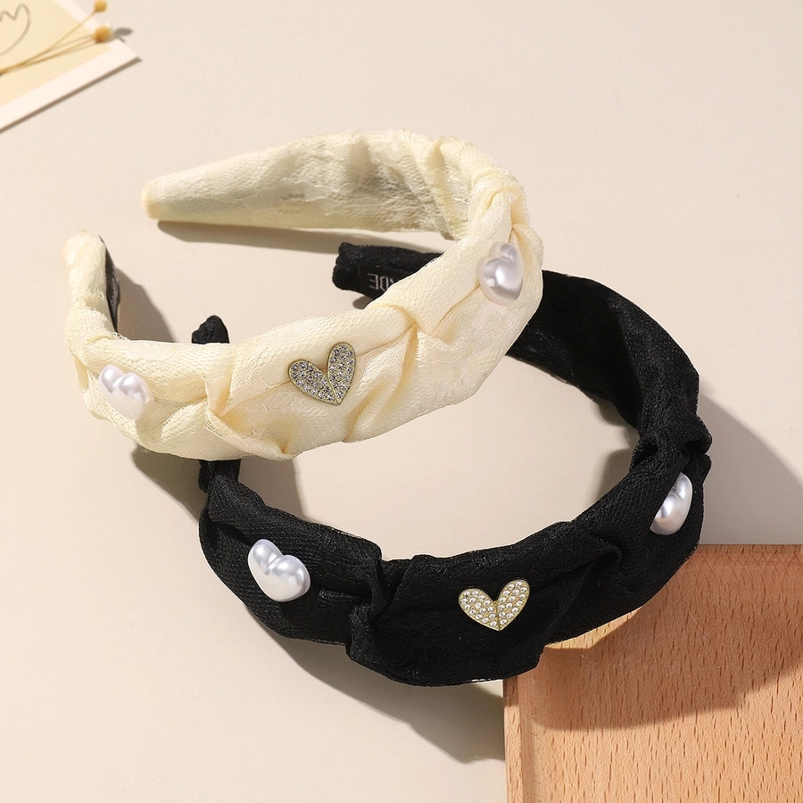 Women's Elegant Lady Heart Shape Cloth Inlay Artificial Crystal Artificial Pearls Hair Band