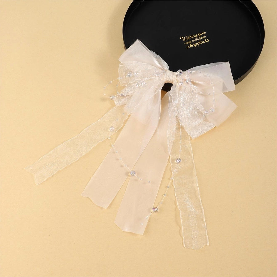 Women's IG Style Sweet Bow Knot Beaded Gauze Hair Clip