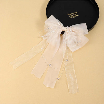Women's IG Style Sweet Bow Knot Beaded Gauze Hair Clip