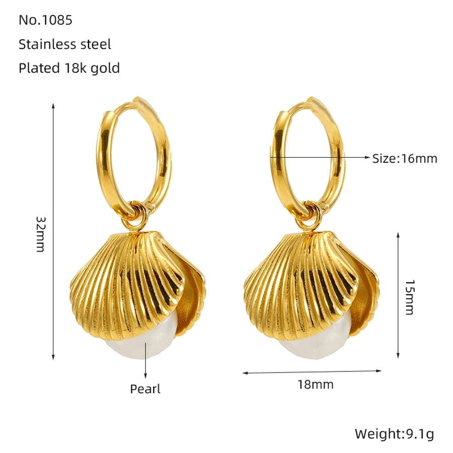 Jewelry IG Style Shell 304 Stainless Steel Artificial Pearls 18K Gold Plated Inlay Rings Earrings Necklace