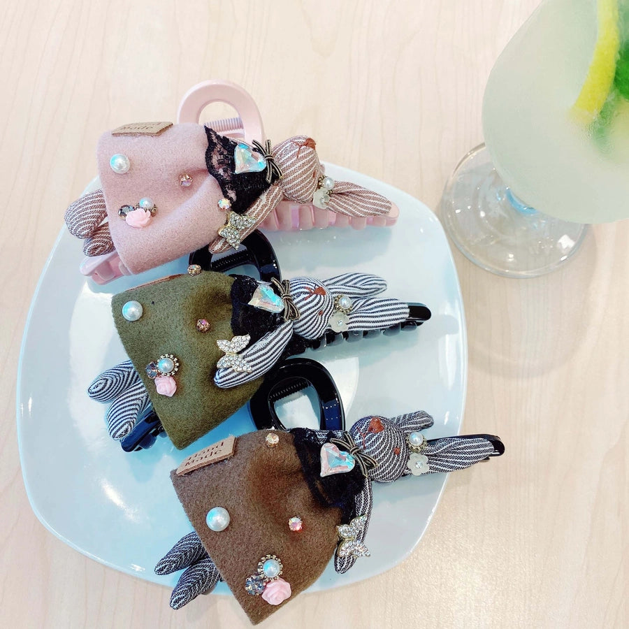 princess cute rabbit plastic cloth inlay rhinestones hair claws