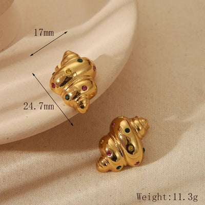 1 Pair Vintage Style Simple Style Conch Plating Inlay 304 Stainless Steel Zircon 18K Gold Plated Ear Studs