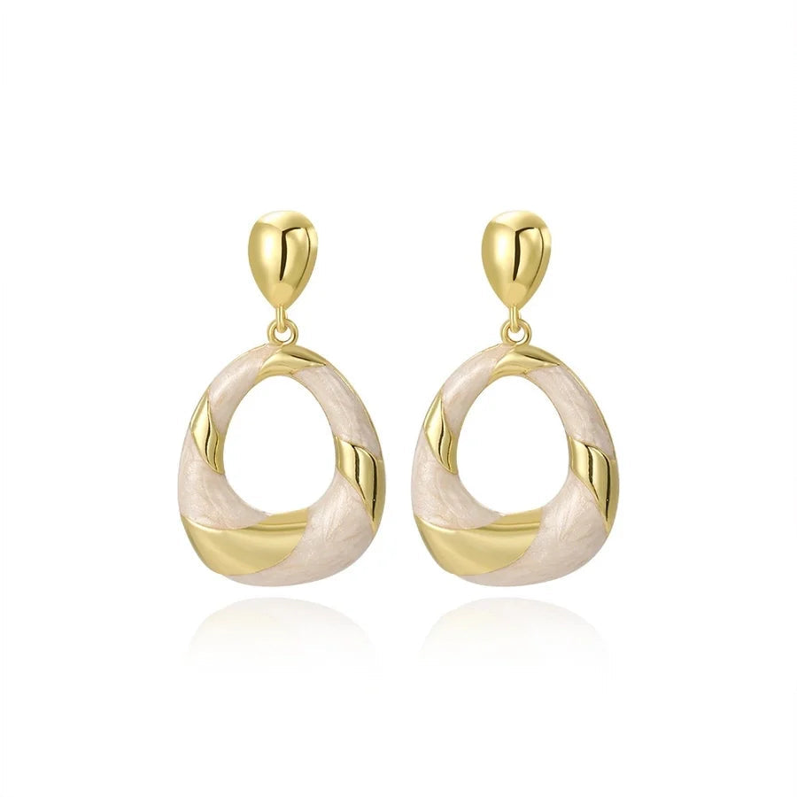 1 Pair Modern Style Simple Style Classic Style Geometric Oval Epoxy Plating Copper 18K Gold Plated Drop Earrings