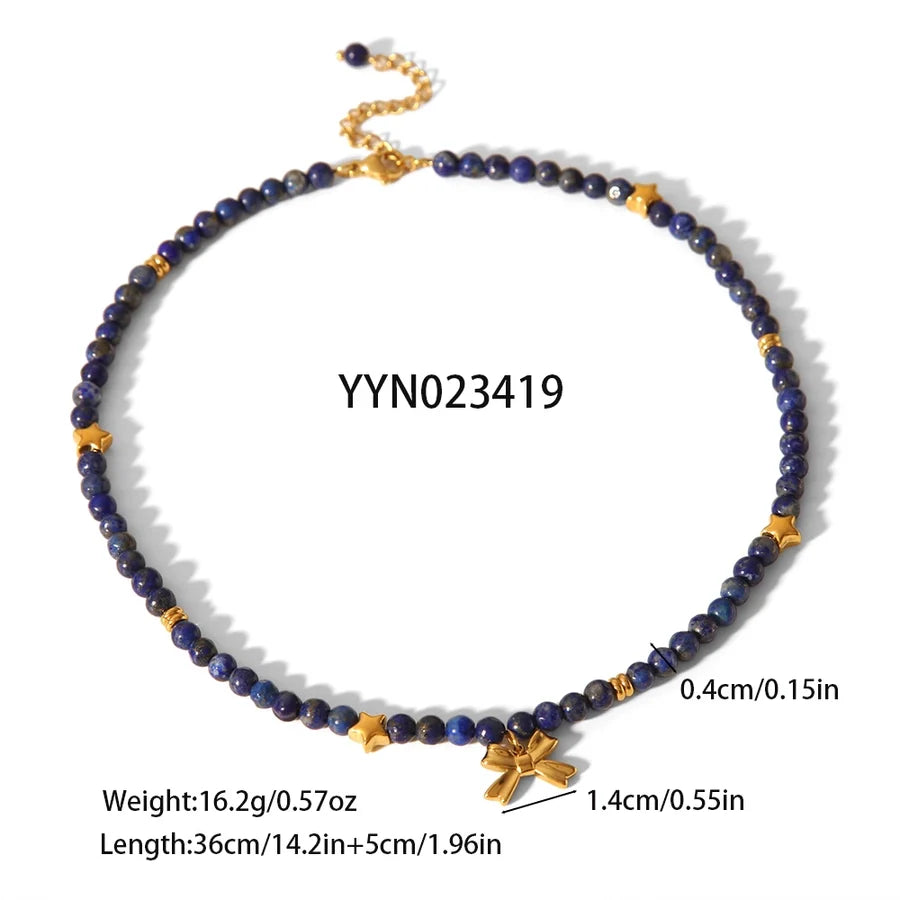 Simple Style Classic Style Bow Knot 304 Stainless Steel natural stone 18K Gold Plated Pendant Necklace In Bulk