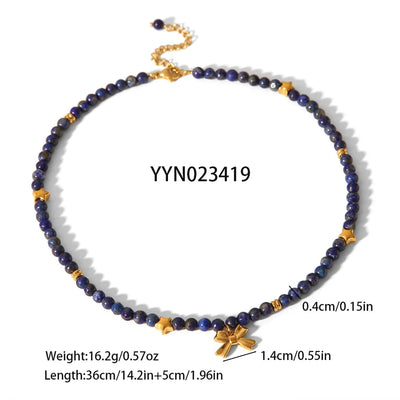 Simple Style Classic Style Bow Knot 304 Stainless Steel natural stone 18K Gold Plated Pendant Necklace In Bulk