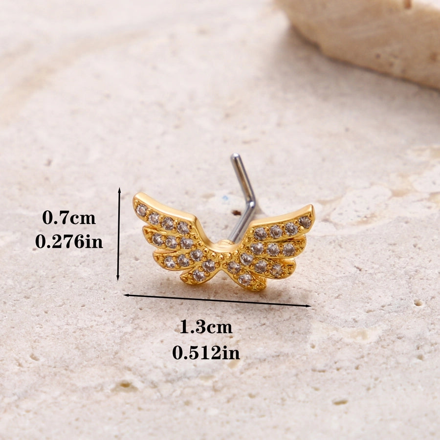 1 Piece Nose Rings & Studs Classic Style Cross Butterfly Copper Polishing Plating Zircon 18K Gold Plated Nose Rings & Studs