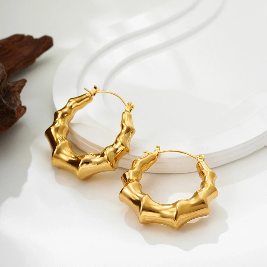 1 Pair Classical Bamboo Joint 304 Stainless Steel Hoop Earrings