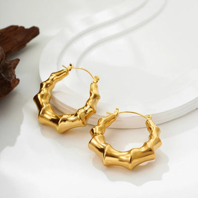 1 Pair Classical Bamboo Joint 304 Stainless Steel Hoop Earrings