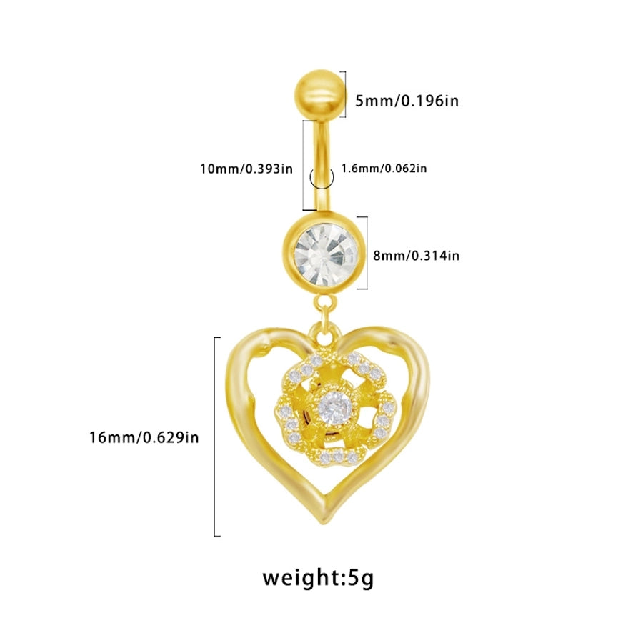 1 Piece Belly Rings Cute Sweet Star Heart Shape 316 Stainless Steel  Alloy Copper Inlay Rhinestones Zircon Gold Plated