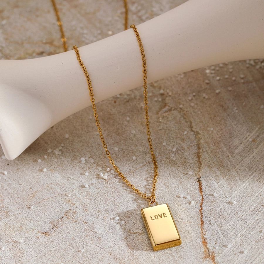Jewelry Simple Style Letter Rectangle 304 Stainless Steel 14K Gold Plated Pendant Necklace