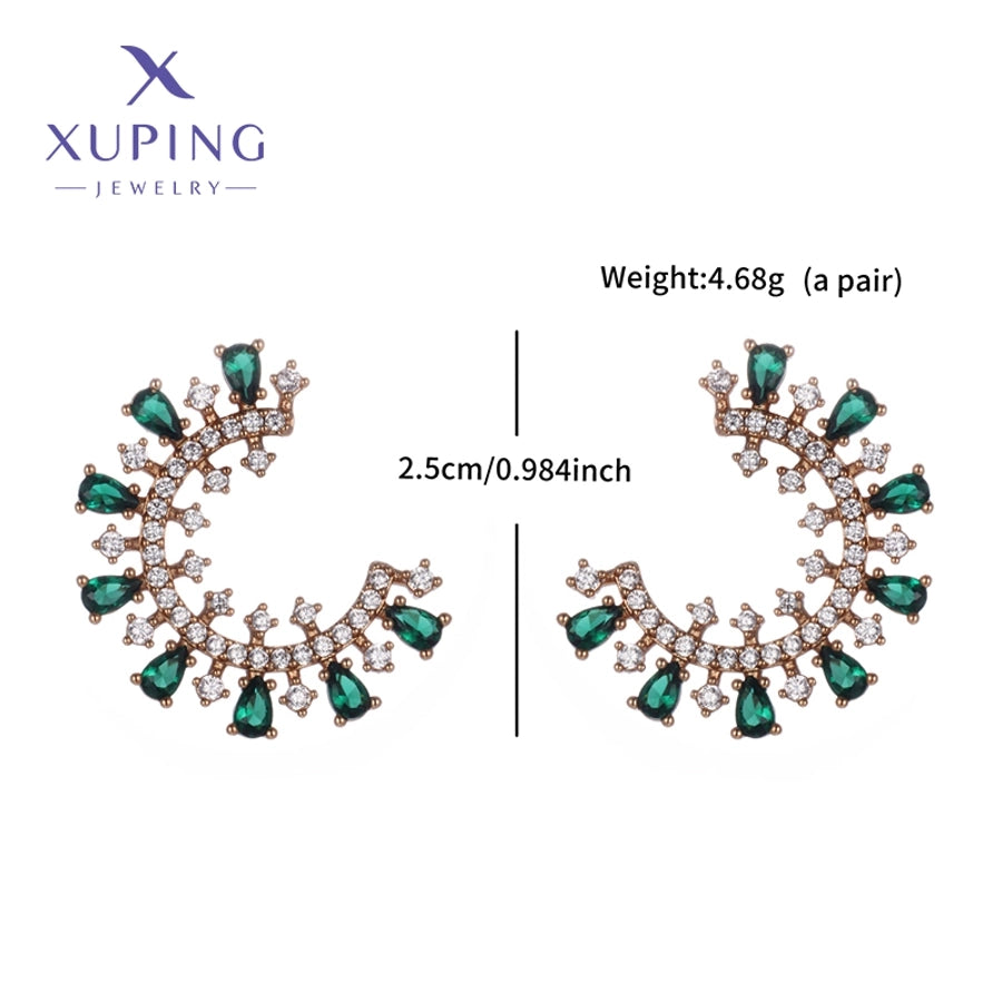 1 Pair Elegant C Shape Plating Copper Artificial Gemstones 18K Gold Plated Ear Studs