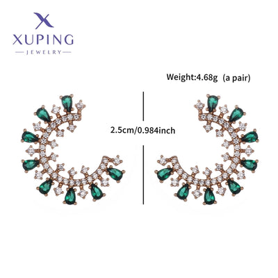 1 Pair Elegant C Shape Plating Copper Artificial Gemstones 18K Gold Plated Ear Studs