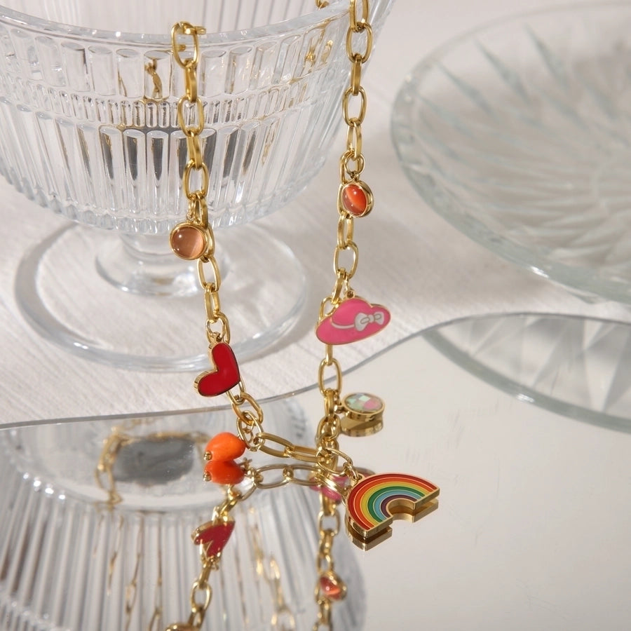 Jewelry Simple Style Classic Style Commute Rainbow Star Heart Shape 304 Stainless Steel Acrylic 18K Gold Plated Enamel Inlay Double Layer Necklaces