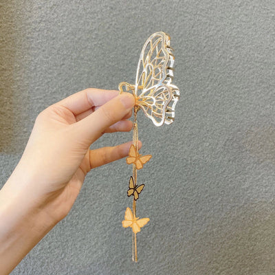 retro butterfly metal pendant tassel hair clip