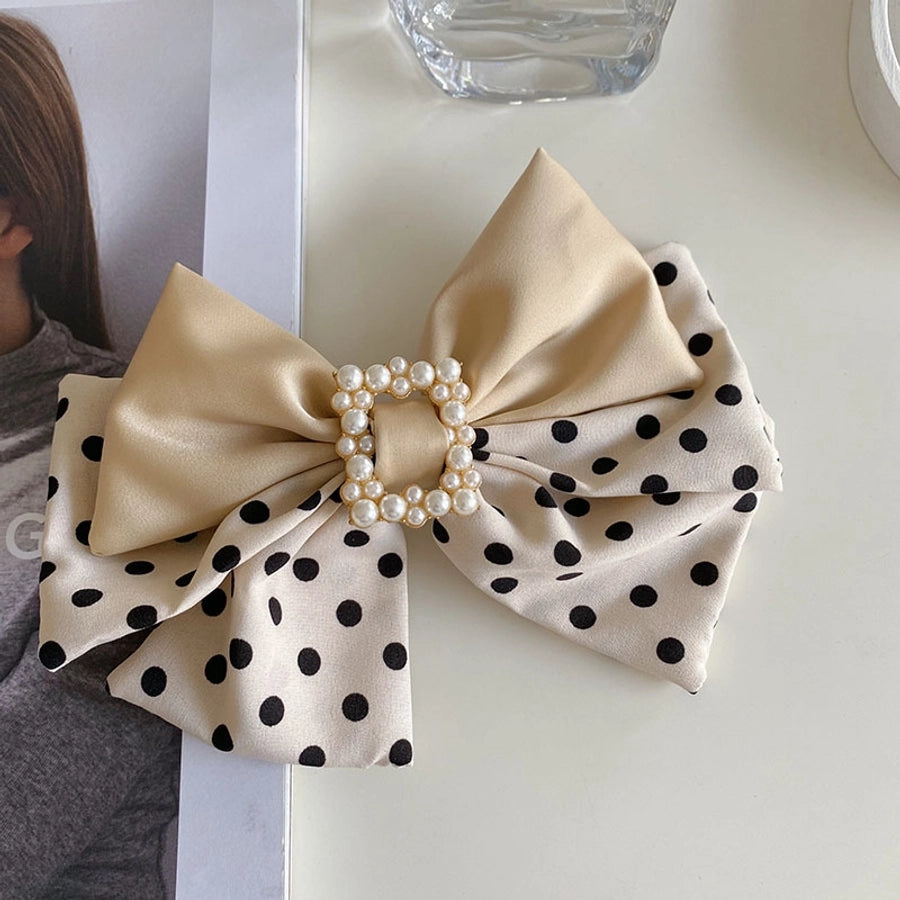 korean style wave dot big bow pearl hairpin