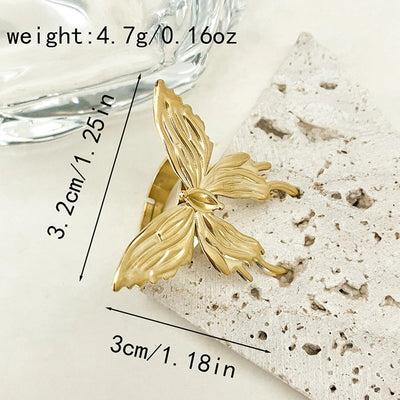 Jewelry Casual Retro Sun Swirl Pattern Butterfly 304 Stainless Steel 14K Gold Plated Open Rings
