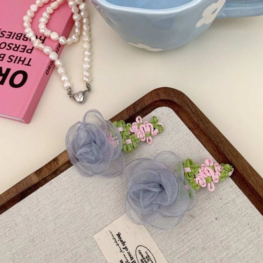 Korean Style Net Yarn Flowers Side Clip Side Fringe Hairpin Female Forehead Exquisite 2024 New Short Hair Headwear Female BB Clip