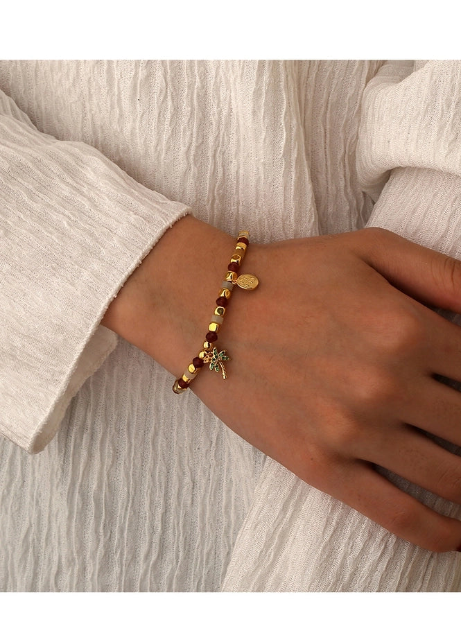 Jewelry IG Style Coconut Tree Copper Artificial Gemstones Beaded Inlay Bracelets