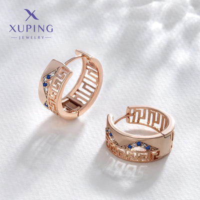 1 Pair XUPING Simple Style Circle Plating Inlay Copper Artificial Gemstones 18K Gold Plated Earrings