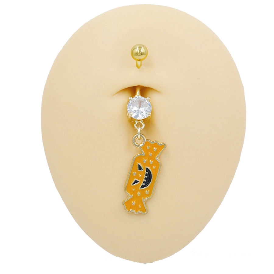 1 Piece Belly Rings Rock Punk Pumpkin Bat Skull 316 Stainless Steel  Alloy Epoxy Inlay Rhinestones Zircon Gold Plated