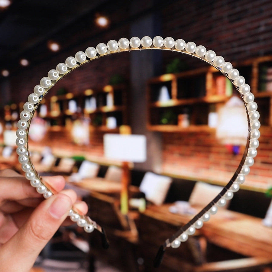 women's fashion waves alloy inlay artificial pearls headwear