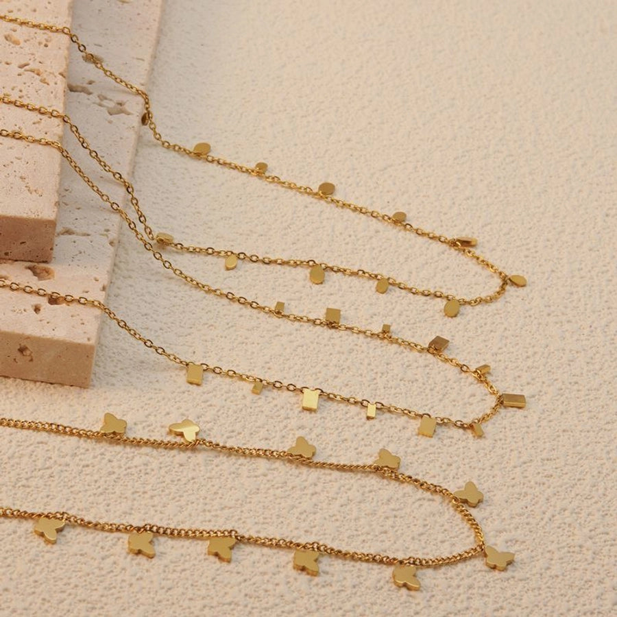 Jewelry Basic Simple Style Artistic Leaf Square Butterfly 304 Stainless Steel 18K Gold Plated Plating Necklace