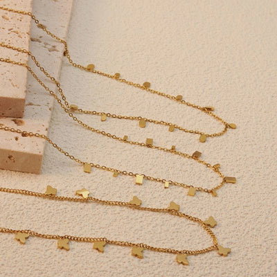Jewelry Basic Simple Style Artistic Leaf Square Butterfly 304 Stainless Steel 18K Gold Plated Plating Necklace