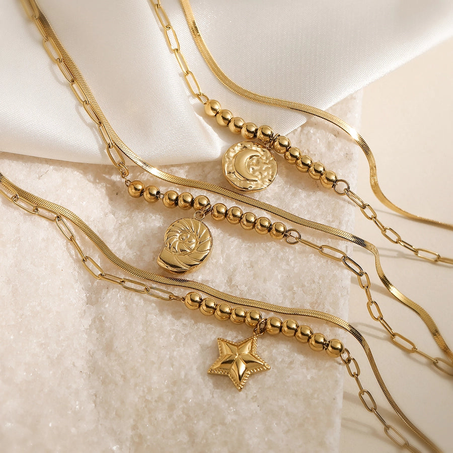 Elegant Simple Style Star Moon Conch 304 Stainless Steel snake chain Bracelets In Bulk