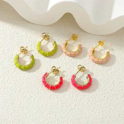 1 Pair Simple Style Classic Style C Shape Enamel Copper Zircon Ear Studs