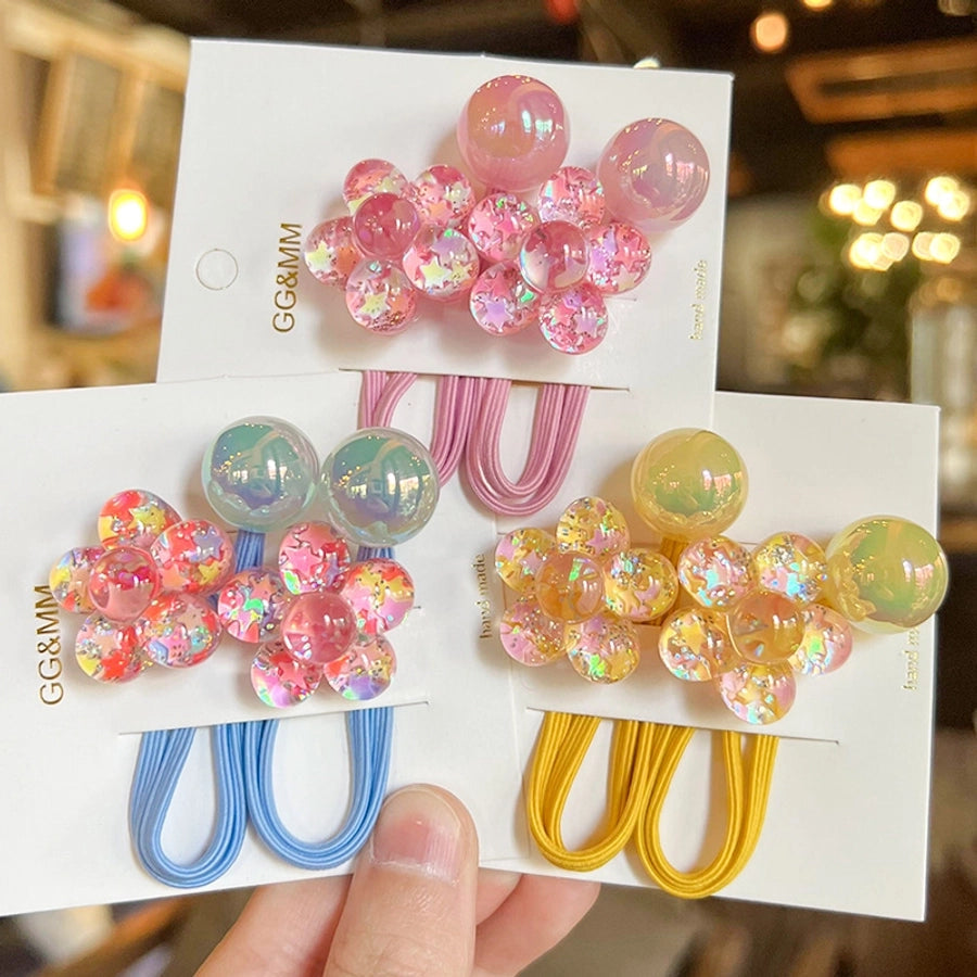 Korean style hair accessories new style onion pink five-petal flower jelly beads winding rubber band girls' hair rope hair band Braid hair rope headdress