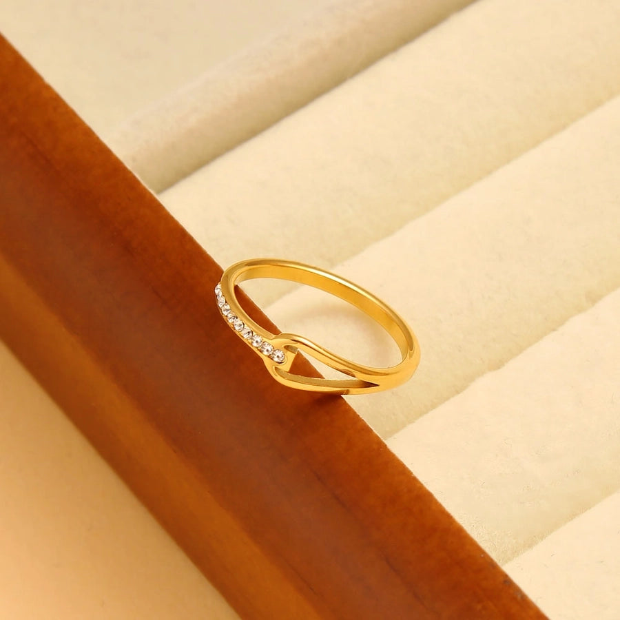 Jewelry Simple Style Commute Water Droplets Solid Color 304 Stainless Steel Rhinestones 18K Gold Plated Round Inlay Rings