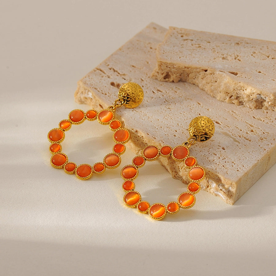 1 Pair Elegant Vintage Style Round 304 Stainless Steel Opal 18K Gold Plated Drop Earrings