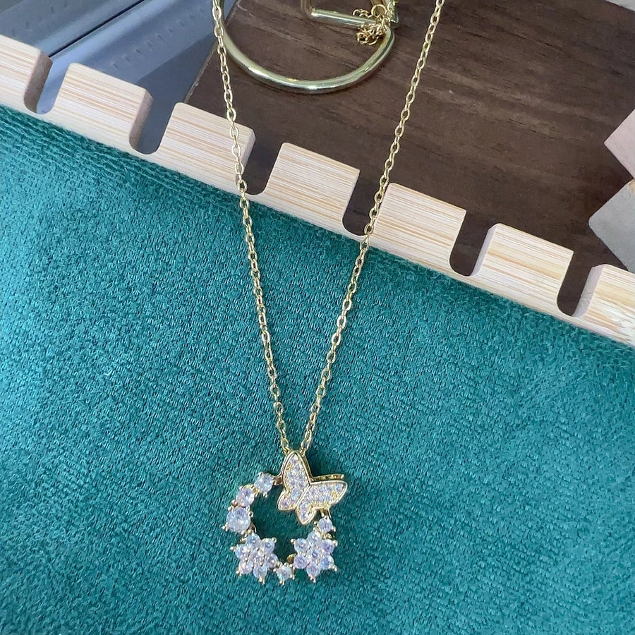 Jewelry Cute Queen Bridal Butterfly 316 Stainless Steel  Copper Zircon 18K Gold Plated Appliques Pendant Necklace